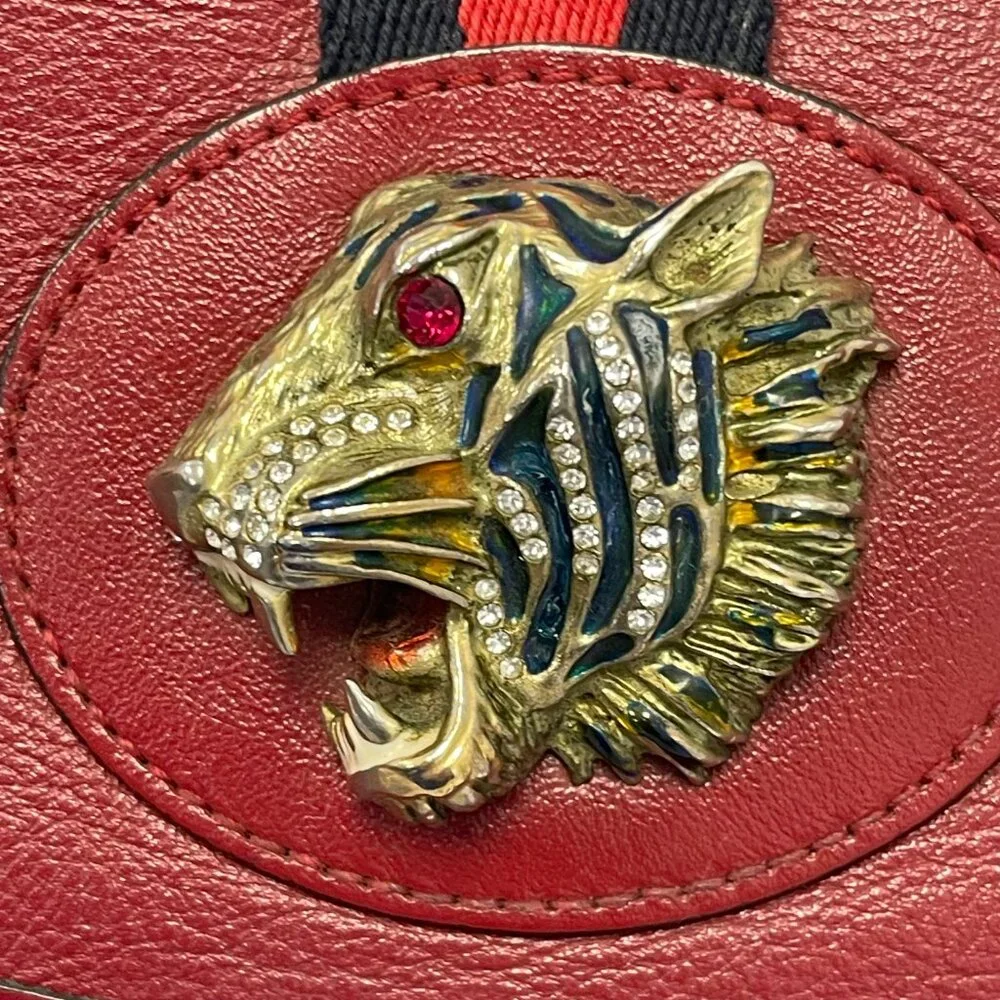 Gucci Rajah Web Chain Shoulder Bag in Red Leather - Small - Preowned - Picture 15 of 15